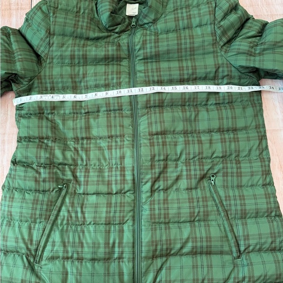 J Jill Down Puffer Jacket Womens Size Large Green Plaid Full Zip Pockets - Picture 3 of 10
